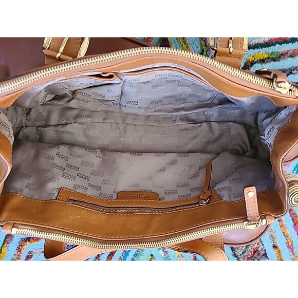 Vintage Michael Kors Standford Tan Leather Satchel Saddle Bag Handbag - Picture 6 of 15